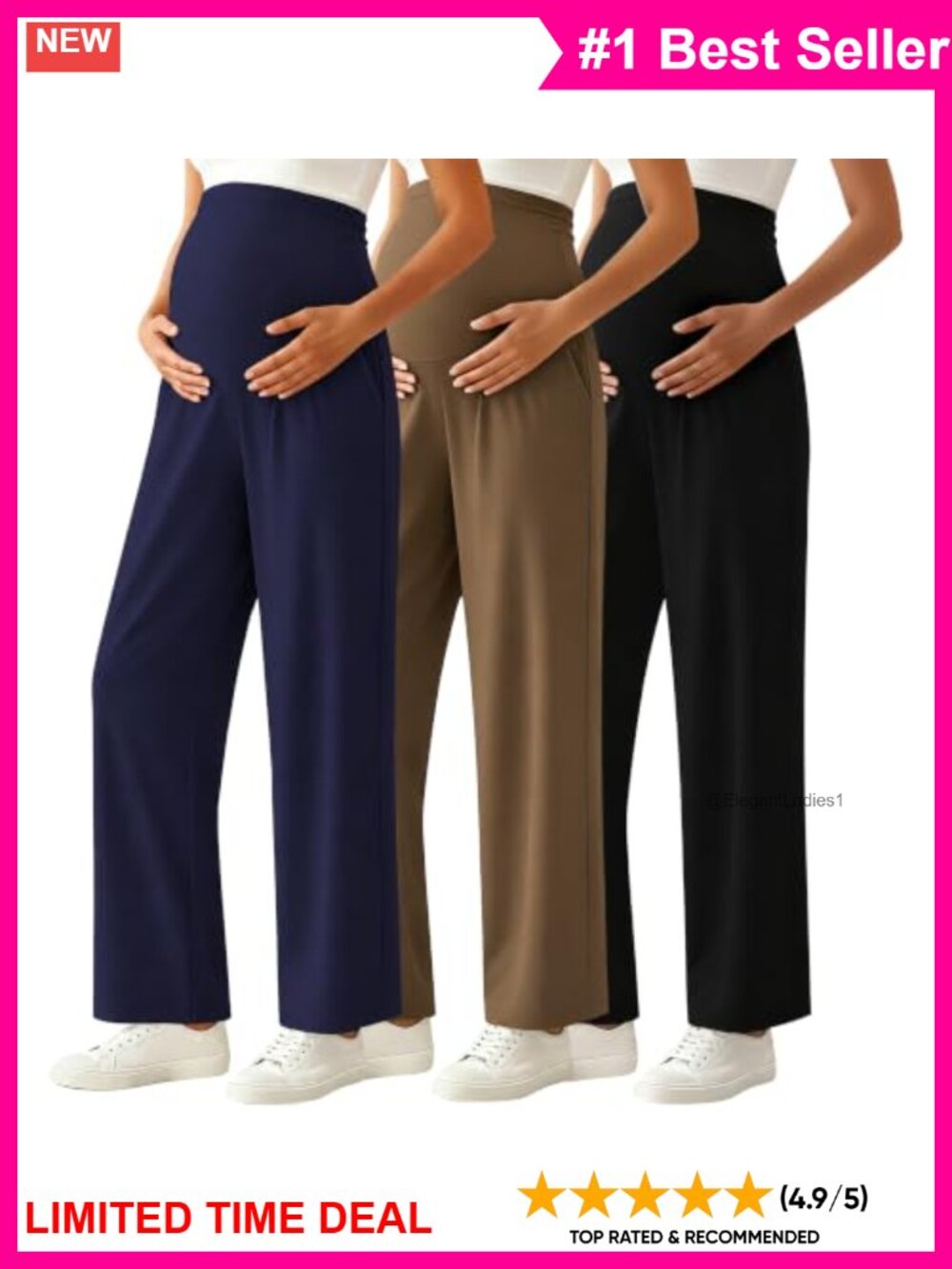 Maternity Wide Leg Palazzo Lounge Pants High Rise Foldable Waistband 3 Pack